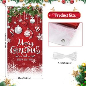 Christmas Door Cover Merry Christmas Background Banner Xmas Fabric Door Banner Photography Hanging Cover Photo Booth Props Decorations for House Door, 70.9 x 35.4 Inch (Snowflake)