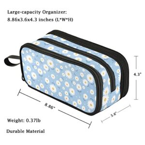 Fustylead Daisy Flower Pen Pencil Case with Zipper Makeup Pouch Cosmetics Bag Multi-Purpose Travel Bag Office Organizer Box for Adults