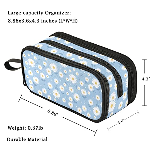 Fustylead Daisy Flower Pen Pencil Case with Zipper Makeup Pouch Cosmetics Bag Multi-Purpose Travel Bag Office Organizer Box for Adults