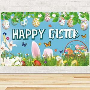 trgowaul easter decorations bunny egg rabbit banner for easter party, happy easter decorations for the home, colorful easter banner outdoor indoor easter party supplies decorations for office