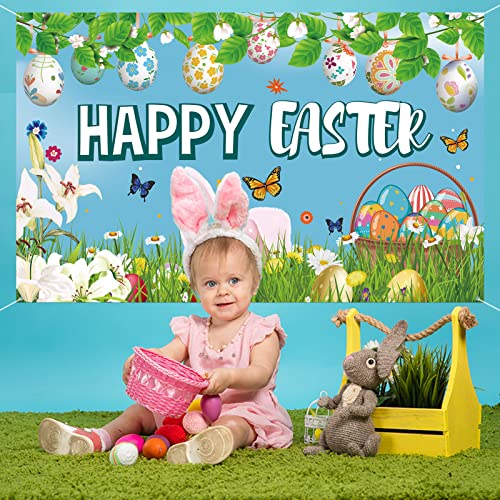 Trgowaul Easter Decorations Bunny Egg Rabbit Banner for Easter Party, Happy Easter Decorations for the Home, Colorful Easter Banner Outdoor Indoor Easter Party Supplies Decorations for Office