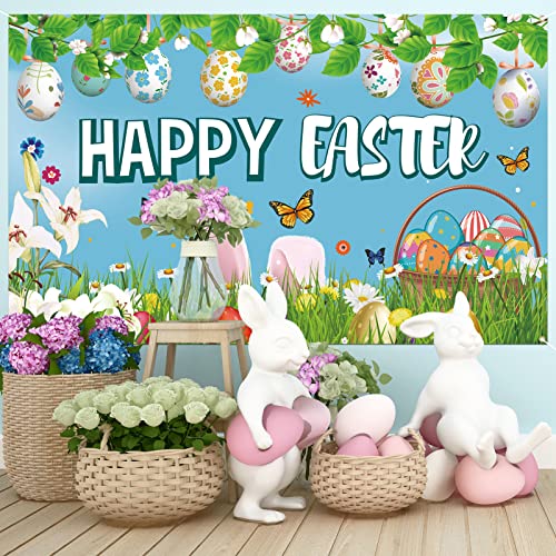 Trgowaul Easter Decorations Bunny Egg Rabbit Banner for Easter Party, Happy Easter Decorations for the Home, Colorful Easter Banner Outdoor Indoor Easter Party Supplies Decorations for Office