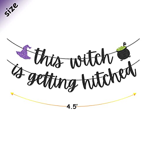This Witch is Getting Hitched Banner for Halloween Bachelorette Party Fall Bach Party Decorations (Black)