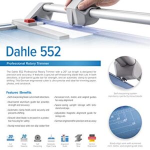 Dahle 552 Professional Rotary Trimmer, 20" Cut Length, 20 Sheet Capacity, Self-Sharpening, Dual Guide Bar, Automatic Clamp, German Engineered Paper Cutter