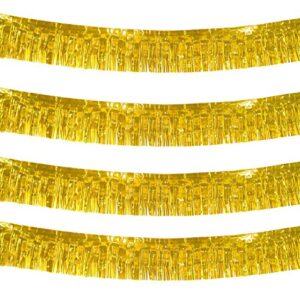 blukey 10 feet long roll gold foil fringe garland – pack of 4 | shiny metallic tassle banner | ideal for parade floats, bridal shower, wedding, birthday | wall hanging fringe garland banner