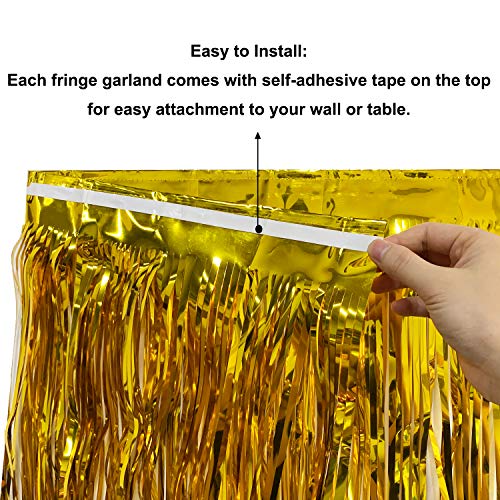 Blukey 10 Feet Long Roll Gold Foil Fringe Garland - Pack of 4 | Shiny Metallic Tassle Banner | Ideal for Parade Floats, Bridal Shower, Wedding, Birthday | Wall Hanging Fringe Garland Banner