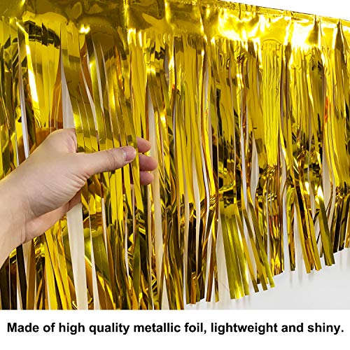 Blukey 10 Feet Long Roll Gold Foil Fringe Garland - Pack of 4 | Shiny Metallic Tassle Banner | Ideal for Parade Floats, Bridal Shower, Wedding, Birthday | Wall Hanging Fringe Garland Banner