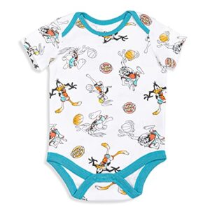 space jam Looney Tunes Baby Boys 3 Pack Short Sleeve Bodysuit Blue/White 24 Months