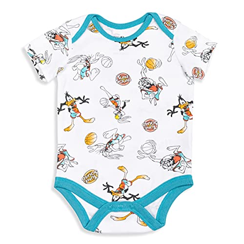 space jam Looney Tunes Baby Boys 3 Pack Short Sleeve Bodysuit Blue/White 24 Months