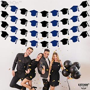 Felt, Blue and Black Cap Graduation Garland - 4 Strings, No DIY | Graduation Banner, Blue and Black Graduation Decorations 2023 | Black Graduation Party Decorations 2023 | Graduation Cap Decorations