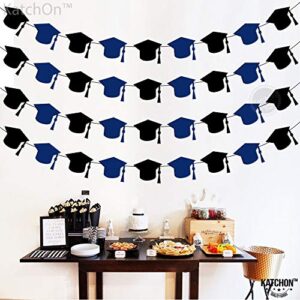 Felt, Blue and Black Cap Graduation Garland - 4 Strings, No DIY | Graduation Banner, Blue and Black Graduation Decorations 2023 | Black Graduation Party Decorations 2023 | Graduation Cap Decorations