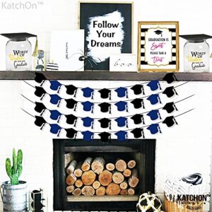 Felt, Blue and Black Cap Graduation Garland - 4 Strings, No DIY | Graduation Banner, Blue and Black Graduation Decorations 2023 | Black Graduation Party Decorations 2023 | Graduation Cap Decorations