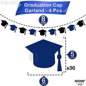 Felt, Blue and Black Cap Graduation Garland - 4 Strings, No DIY | Graduation Banner, Blue and Black Graduation Decorations 2023 | Black Graduation Party Decorations 2023 | Graduation Cap Decorations