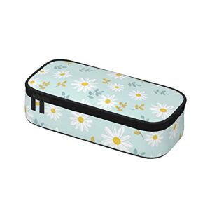 cute green daisy pencil case with zipper, large capacity kawaii pencil pouch aesthetic pencil box marker pencil bag for girls and boys