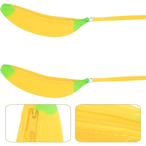 Ciieeo 2pcs Banana Shaped Pencil Bag Silicone Pen Bag Large Capacity Banana Pencil Case