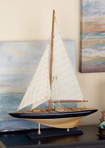 deco 79 wood sail boat sculpture with lifelike rigging, 17″ x 4″ x 21″, beige