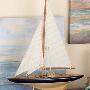 Deco 79 Wood Sail Boat Sculpture with Lifelike Rigging, 17" x 4" x 21", Beige