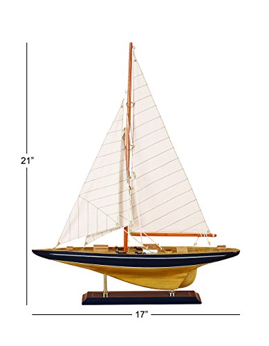 Deco 79 Wood Sail Boat Sculpture with Lifelike Rigging, 17" x 4" x 21", Beige