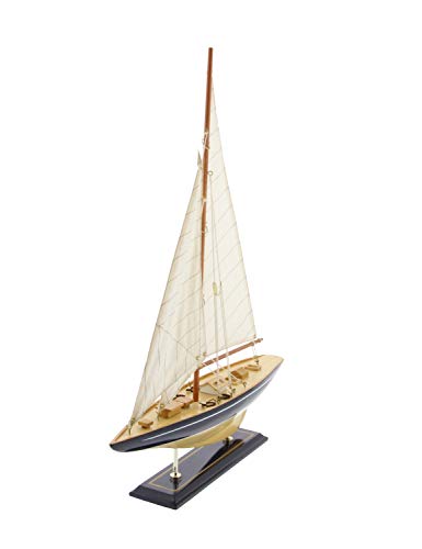 Deco 79 Wood Sail Boat Sculpture with Lifelike Rigging, 17" x 4" x 21", Beige