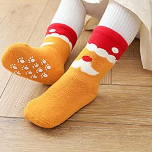 J Poqobog Baby Toddler Kids Unisex Warm Thick Cotton Socks Set 6-Pack Non Slip/Anti Skid Boys Girls (Christmas, 1-3years)