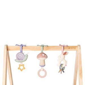 Itzy Ritzy Activity Gym – Premium Wooden Baby Gym Includes Quilted Play Mat and 3 Removable Toys; Pastel Rainbow