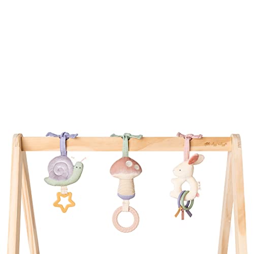 Itzy Ritzy Activity Gym – Premium Wooden Baby Gym Includes Quilted Play Mat and 3 Removable Toys; Pastel Rainbow