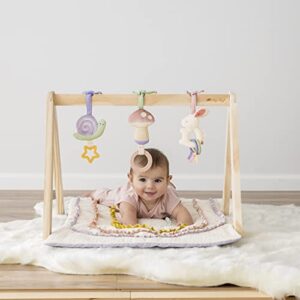 Itzy Ritzy Activity Gym – Premium Wooden Baby Gym Includes Quilted Play Mat and 3 Removable Toys; Pastel Rainbow