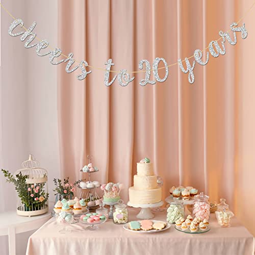 Glitter Silver Cheers to 20 Years Banner - 20th Birthday Sign Bunting 20th Marriage Anniversary Party Bunting Decoration