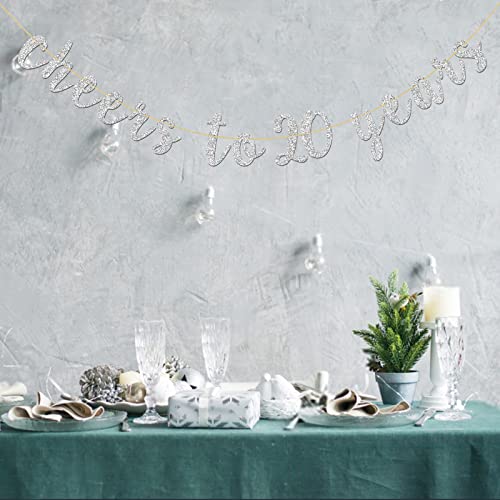 Glitter Silver Cheers to 20 Years Banner - 20th Birthday Sign Bunting 20th Marriage Anniversary Party Bunting Decoration