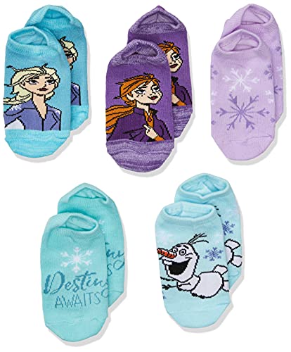 Disney Frozen Girls 5 Pack No Show Socks, Assorted Pastel - Frozen 2, Fits Sock Size 5-6.5 Fits Shoe Size 4-7.5