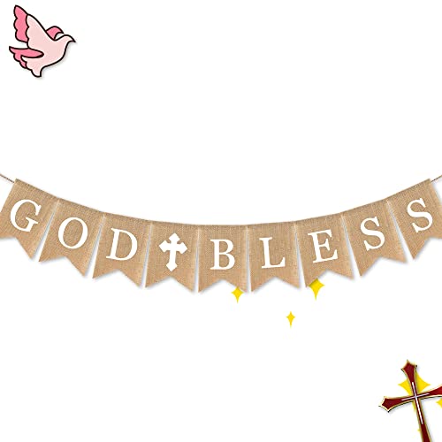 God Bless Baptism Banner, First Communion,Communion Party Banner, Christening Decoration Kit for Wedding, Baby Shower Party