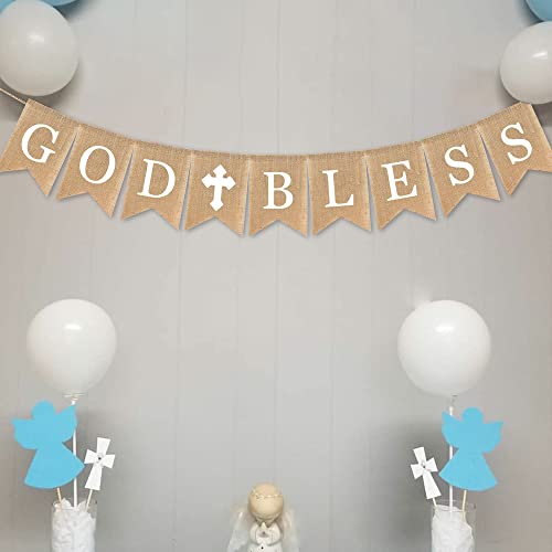 God Bless Baptism Banner, First Communion,Communion Party Banner, Christening Decoration Kit for Wedding, Baby Shower Party