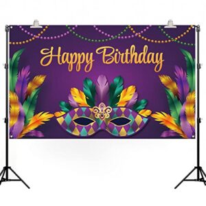 pudodo mardi gras birthday backdrop banner mask feather masquerade carnival themed party photography background wall decoration