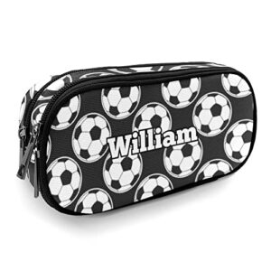 Cartoon Soccer Pattern Personalized Large Capacity Pencil Case Bag Box, Custom Zipper Pencil Pouch Cosmetic for School Office Girl Boy