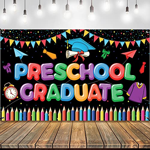 XtraLarge Preschool Graduation Banner - 72x44 Inch | Preschool Graduation Backdrop for Kids | Colorful 2023 Preschool Graduation Decorations, Kindergarten Pre-K Congrats Grad Class of 2023 Decorations