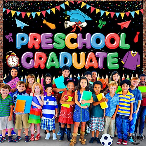XtraLarge Preschool Graduation Banner - 72x44 Inch | Preschool Graduation Backdrop for Kids | Colorful 2023 Preschool Graduation Decorations, Kindergarten Pre-K Congrats Grad Class of 2023 Decorations