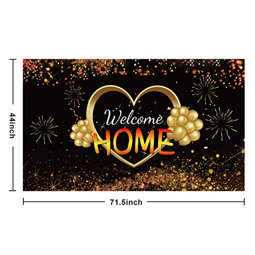 Lnlofen Welcome Home Banner Sign Decorations, Large Welcome Home Backdrop Supplies, Black Gold Homecoming Poster Photo Props for Home Decoration Family Party Decor(6X3.6ft)