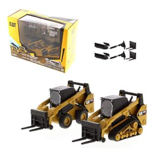 1:64 scale caterpillar 272d2 skid steer loader & 297d2 compact track loader – play & collect by diecast masters (comes with 2 models and 2 bucket, 2 broom, 2 pallet forks, and 2 auger attachments)