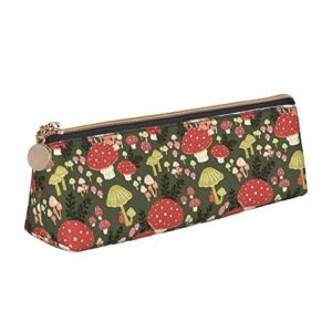 ykklima mushrooms pattern leather pencil case zipper pen makeup cosmetic holder pouch stationery bag for school, work, office