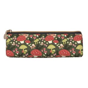 Ykklima Mushrooms Pattern Leather Pencil Case Zipper Pen Makeup Cosmetic Holder Pouch Stationery Bag for School, Work, Office