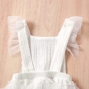 Newborn Infant Baby Girl Ruffle Sleeve Romper Flower Lace Sleeveless Backless Summer Clothes 0-24 Months (White , 0-3 Months )