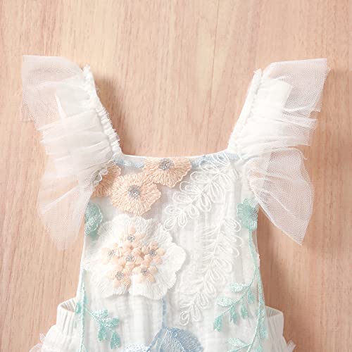 Newborn Infant Baby Girl Ruffle Sleeve Romper Flower Lace Sleeveless Backless Summer Clothes 0-24 Months (White , 0-3 Months )