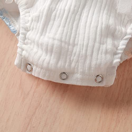 Newborn Infant Baby Girl Ruffle Sleeve Romper Flower Lace Sleeveless Backless Summer Clothes 0-24 Months (White , 0-3 Months )