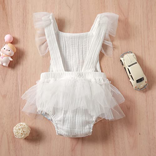 Newborn Infant Baby Girl Ruffle Sleeve Romper Flower Lace Sleeveless Backless Summer Clothes 0-24 Months (White , 0-3 Months )