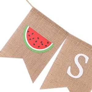 Hello Summer Burlap Banner - Watermelon Party Decoration (Summer MA BU)