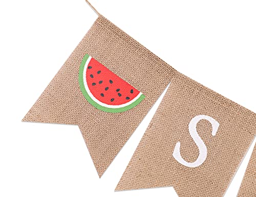 Hello Summer Burlap Banner - Watermelon Party Decoration (Summer MA BU)