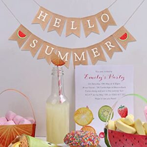 Hello Summer Burlap Banner - Watermelon Party Decoration (Summer MA BU)