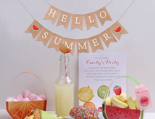 Hello Summer Burlap Banner - Watermelon Party Decoration (Summer MA BU)