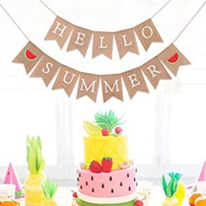 Hello Summer Burlap Banner - Watermelon Party Decoration (Summer MA BU)