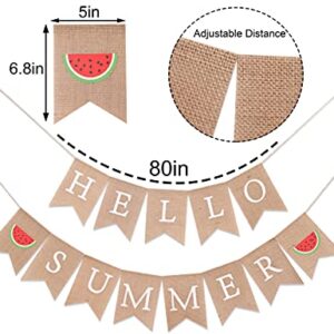 Hello Summer Burlap Banner - Watermelon Party Decoration (Summer MA BU)